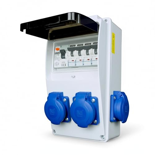 RoadEu – Coffret Électrique IP44 230V avec Prises 2P+T | Tableau de Distribution Mural avec Interrupteur Différentiel 30mA | Précâblé pour Atelier, Garage et Chantier (4x230V)