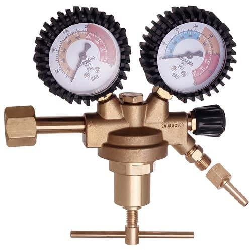 TC TECHNIC Réducteur de pression d'azote 40 bar en laiton, régulateur de gaz jusqu'à 200 bar de pression d'entrée, débit 40 m3/h, manomètre 60 mm, W24,32 x 1/14, G 1/4