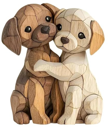 Träsnideri, hundfigurer av trä, hundstaty, 2D platta träfigurer, handgjorda trästatyer, för par barn kvinnor män för kontor skrivbord bokhylla badrum vardagsrumsdekoration