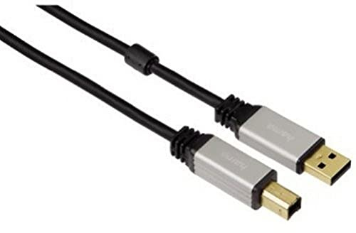 Hama 75053742 Câble USB 2.0 (Pines A Macho a Pines B Macho, Contacto Dorado, apantallado, 1,8 m), Color Negro