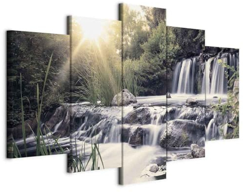 Cuadros B&D XXL - Quadro Paesaggio Cascata 200x100 cm 5 Pezzi - Stampa su Tela XXL Grande - Quadri Moderni Componibili Camera da Letto Matrimoniale - Stampe da Parete Arte - c-C-0026-b-p