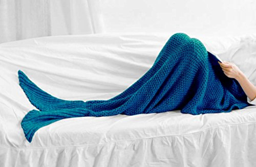 Luxus Super Soft Knitted Meerjungfrau Fisch, Schwanz Überwurf Decke Wrap Schlafsack Sofa Überwurf Perfekte Geschenk für alle Altersstufen – Perfekt für Ihr Sofa in Winter, ozeanblau, 70x140cm