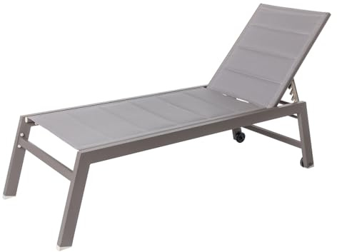 LOLAhome - Tumbona de Jardín y Exterior Stella Deluxe, Acolchada, de Aluminio Gris Topo, Reclinable, con Ruedas. Epoxi Anti-Corrosión. 200x65 cm. Mejorada 2026.