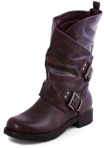 Toocool - Stivali Donna Bassi Biker Boots Motociclista Stivaletti Fibbie Anfibi SA9907