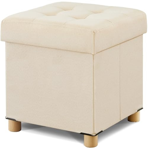 BRIAN & DANY Sitzhocker mit Stauraum und Deckel, Hocker mit Stauraum mit Holzfüßen, 38 x 38 x 38 cm, Beige