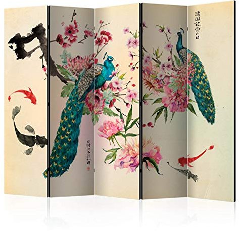 murando - Paravent Raumteiler Orient Japan Asia, 225x172 cm, 5-teilig, Büro | Mobiler Sichtschutz, sofort einsatzbereit, Holzrahmen, ideal fürs Wohnzimmer oder Büro, geruchsneutral, lichtbeständig