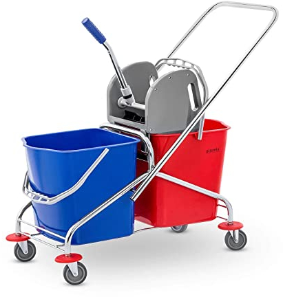 Ulsonix Secchio Lavapavimenti Professionale Con Strizzatore Secchio per Pavimento UNICLEAN 3 (2 Secchi, 48 L, Acciaio Cromato, Blu, Rosso)