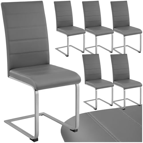 tectake® Set di 6 Sedie Sala da Pranzo, Schienale Ergonomico, Poltroncine in Similpelle Resistente, Sedie Sala da Pranzo Moderne Ideali per Cucina, Soggiorno e Camera da Letto - Grigio