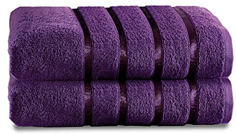 GC GAVENO CAVAILIA Toallas de baño Jumbo de Lujo, 100% algodón Hilado en Anillo, Paquete de 2 Toallas Extra absorbentes Resistentes a la decoloración, Egipcio, Berenjena, 80 x 170 cm