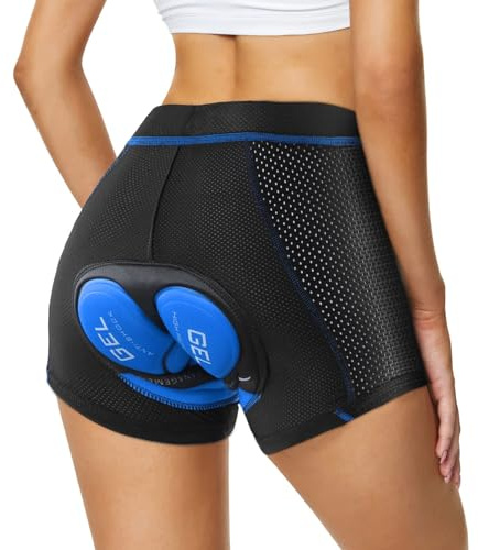 Agolu Pantaloncini Ciclismo Donna Imbottiti Gel 3D Fondello MTB Traspirante Antiurto Pantaloni Bici Asciugatura Veloce Pantaloncini Running Intimo Ciclismo(Size:S,Color:Blu)