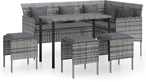 Bussandri Exclusive - 5-teiliges Lounge-Set mit Kissen L-förmig Poly rattan grau