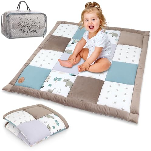 Krabbeldecke Spielmatte Krabbelmatte für Baby Kinder - Babies Patchworkdecke Bodenmatte Spieldecke Play Mat für Kinderzimmer und Laufgitter Oeko-Tex 120x120 cm