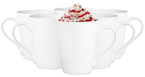 Glasmark KROSNO 1992 Tasse Becher Keramik Set 6 Stück 300 ml Kaffeetasse Kaffeebecher Trinkbecher Teetassen Spülmaschinenfest Weiß Maja