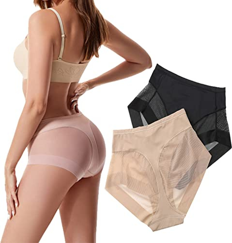 QQLADY Calzoncillos moldeadores sin Costuras de Seda de Hielo de Cintura Alta, Bragas Transpirables sin Costuras, Ropa Interior Sexy. (Small,2PCS)