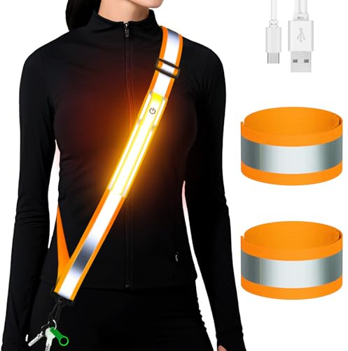 Reflektierende LED-Laufausrüstung, hohe Sichtbarkeit, reflektierende Gürtelschärpe mit Armband für Spaziergänge bei Nacht, verstellbare Lauf-Sicherheitsausrüstung, beleuchteter Laufgürtel für Läufer,