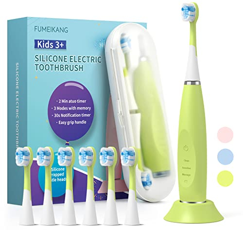 FUMEIKANG Brosses à dents électriques pour enfants Sonic Brosse à dents rechargeable pour garçons et filles Brosse à dents électrique avec minuteur intelligent 3 4 5 6 7 8 9 10 11 12 (Vert)