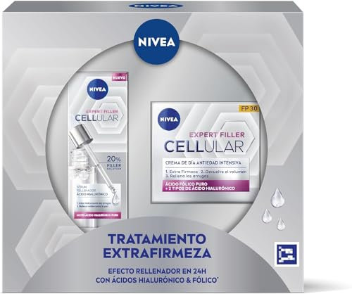 NIVEA Cellular Expert Filler - Pack Regalo Crema de Día FP30 50 ml y Sérum Rellenador 30 ml - Con Ácido Hialurónico y Ácido Fólico - Antiedad - Más Firmeza - Protección Solar - Todo Tipo de Piel