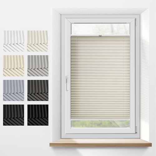 Plissee Mit Bohren Nach Maß - Plisses für Fenster & Türen, Anpassbare Höhe 50-149cm, Breite 30-129cm, 27 Verdunkelungsfarben, Montage im Fensterrahmen