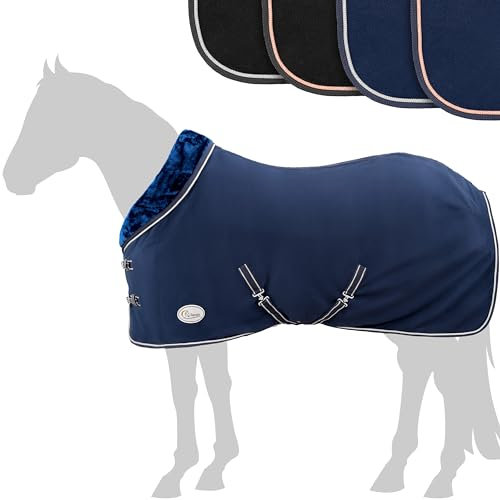 Esposita Abschwitzdecke mit Fellkragen Champion Edition Fleecedecke mit Kragen und Zierpaspel, Paradedecke, Showdecke Navy-Silber 125cm