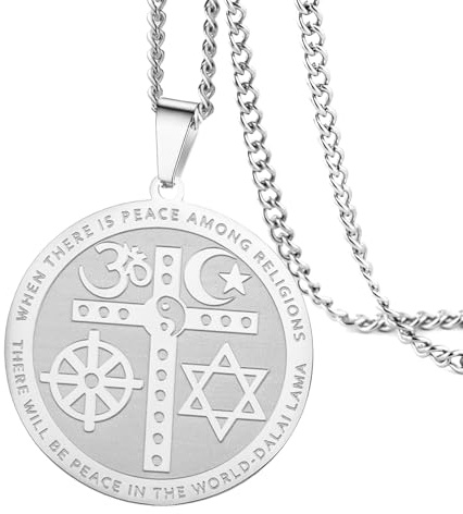 VASSAGO Coexist in Peace halsband yin yang kors halsband omstjärna halvmåne halsband davidstjärna halsband för män kvinnor, Rostfritt stål