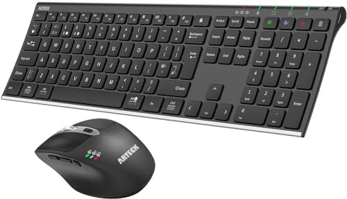 Arteck Universal Multi-Device Bluetooth Keyboard and Mouse Full Size Wireless Bluetooth Keyboard and Ergonomic Mouse Set for Windows, iOS, Android, Computer Desktop PC Laptop iPad Tablet Smartphone