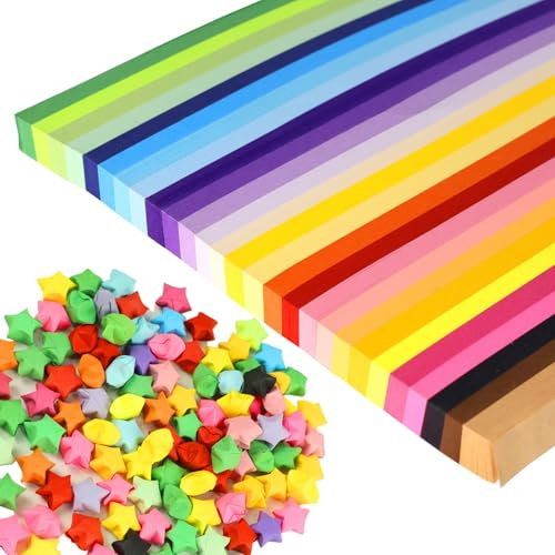 CKNCY Origami-Stern-Papierstreifen, 27 verschiedene Farben, Papier-Streifen, Glückwunsch, doppelseitig, Origami-Papier, Sterne, einfarbig, Basteln, für Kinder und Erwachsene, 1512 Blatt
