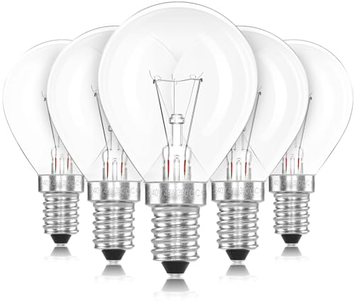 SCNNC Backofenlampe 300 Grad Hitzebeständig E14 Dimmbar, 230V Backofen G45 400LM Warmweiß 2700K, 45MM P45 Globe Klar Ofenlampe E14 für Ofen, Lava Lampe, Mikrowellen, 5 Stück