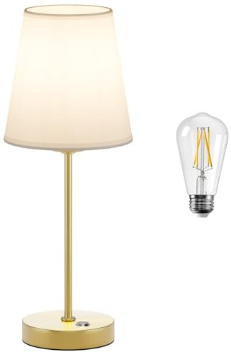 irotine 1 Stück Gold Schnurlose Akku Tischlampe Wiederaufladbare Batteriebetriebene 6000mAh LED Stoff Kabellose Tischlampe mit 6W Glühbirne, Dimmbare Nachttischlampe,Touch Indoor Tischlampe