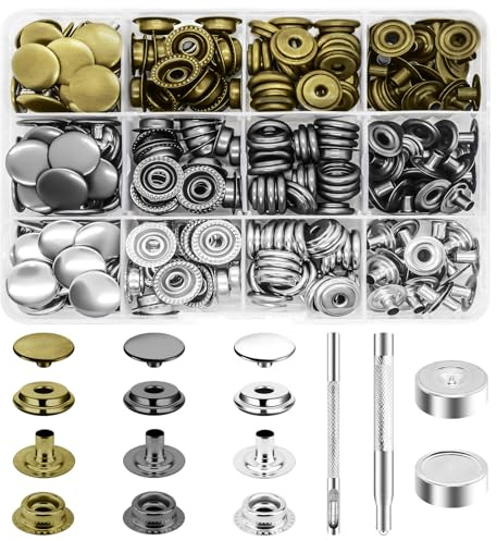 Nadisean 300 Piezas Remaches para Cuero, 15mm Kits de Corchetes de Presión Metálicos, 3 Colores Botones de Presión, Cierre A Presión con 3 Herramientas de Configuración para Ropa Chaquetas Jeans