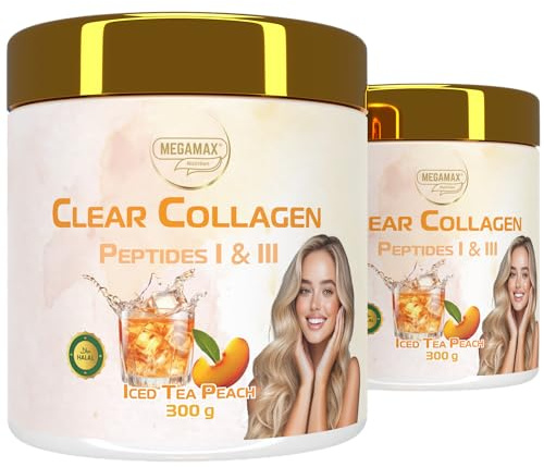 Megamax Nutrition - 2x300 g - Clear Collagen Peptide - 25 g Protein bei 3 Portionen - Pfirsich Eistee - Pulver Ice Tea Peach - klar wie Isoclear