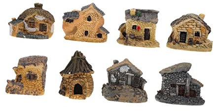 GAROZATION 8stücke Teiliges Miniatur Resin Haus Realistische Feengarten Deko Langlebige Kunstharz Häuser Für Pflanztopf Dekoration Vielseitig Für Garten Und Party Detailreich Gefertigt