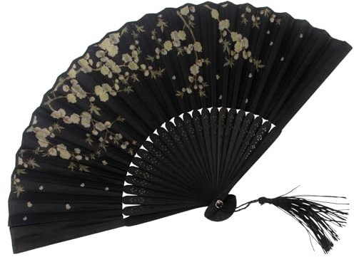 Eleganter Handfächer für Damen mit Begonienblüten – Chinesischer Stofffächer mit Bambusgriff, Ideal für Hochzeiten und Partys