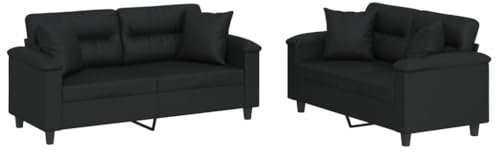 HETFTJN Chaiselongue Sofa Sofas Wohnzimmer Couch Sofagarnituren - 2-TLG. Sofagarnitur mit Kissen Schwarz Kunstleder für Sitzzimmer Schlafzimmer Jugendzimmer Relaxationsraum