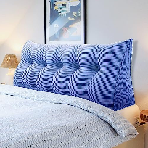 Dreieckiges Keil-Kopfteil mit abnehmbarem Bezug für Tagesbett, blaues Nackenrolle für Kopfteil, Bett, Keilkissen-Set für Komfort und Unterstützung, 80 x 50 x 20 cm