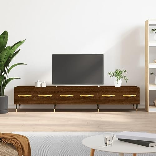 CINDERFUL TV-Schrank Braun Eichen-Optik 150x36x30 cm Holzwerkstoff,Moderner TVSchrank aus Holzwerkstoff mit geräumigem Stauraum und Eisenbeinen 150 cm breit TV-Möbel, TV-Bänke