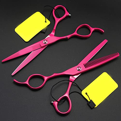 PUFAHAU Professionelle Haarschneideschere, 6,0 Zoll Professionelles Linkshänder-Friseurscheren-Set 62HRC Effilierschere rosarot