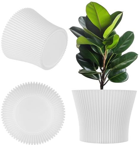KADAX Pot de fleurs en plastique au design moderne, pot de plantation pour plantes d'intérieur, pot à herbes pour intérieur et extérieur (Blanc, 19 cm)