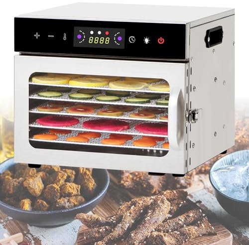vnmudzeo Low Noise Electric Food Dryer Machine 6/8 Tray,for Jerky, Meat, Beef, Fruit,Vegetables,400 W Stainless Steel Commercial Beef Jerky Dehydrator,6Layers-220V