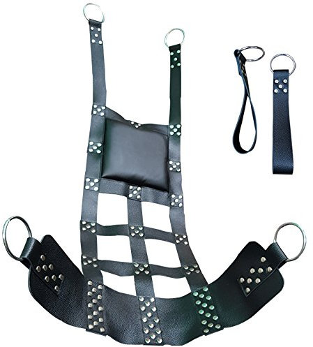 Heavy Duty Leather Sling Suspendable Sex Swing with Stirrups and Durable Design (Black)