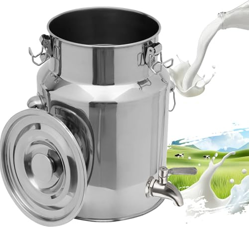 Adima Edelstahl Luftdichte Milchkanne Mit Deckel Und Hahn Milchkännchen Milchtransportbehälter Weinkübel Eimer Flasche für Milch Und Wein Lagerung Von Flüssigkeiten 5L/9L/14L/18L,5L