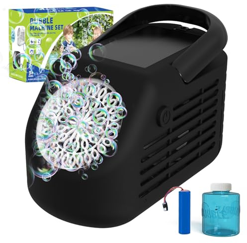 Panamalar Machine à Bulles Automatique, Souffleur de Bulles Electrique Portable pour Enfants 42 Trous avec 20000+ Bulles/Batterie Rechargeable/Solution à Bulles pour Fêtes Mariage Extérieur (Noir)