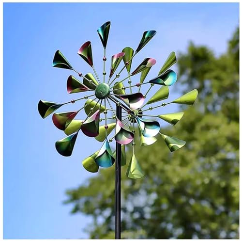 Magisches Windrad Wetterfest, 200×52cm,Doppelwindrad,Kugellager Gartendekoration Wetterfest und Standfest Windräder Garten für Garten