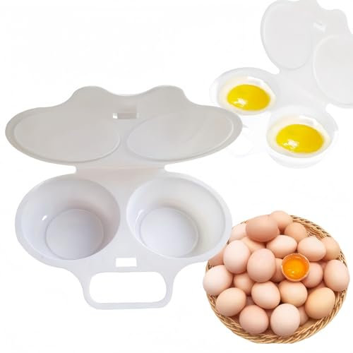 2 Cup Microwave Egg Poacher,Microwave Egg Maker,Double Drain Poached Egg Cups,Reusable Poached Egg Maker,Microwave Egg Cooker,Boiler Cooking Tool,Double Cups Egg Boiler Breakfast Cookware,Egg Fryer