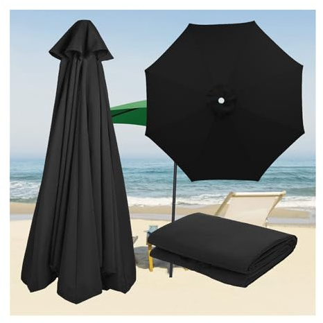 KDQRMVV Parasol de Jardin de Remplacement de 350 cm pour Parasol déporté à 8 Baleines(Color:Noir)