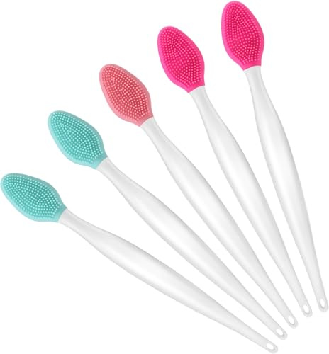 Qianyu Lippenpinsel, doppelseitiges Silikon-Lippenpeeling-Pinsel, Lippenpeeling-Werkzeug, glatteres und volleres Aussehen, weich, helle Aufhellung für dunkle und rissige Lippen, 5 Stück (Set 2)