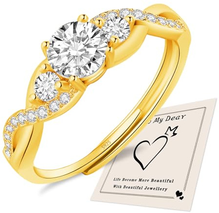 HEEYA Ringe für Damen Sterling Silber 925 Plattiert Ringe Verstellbarer Ring Ewigkeit Verlobungsring Verdrehtes Seil 5A Zirkonia Eheringe Promise Ring für Frauen mit Geschenkbox
