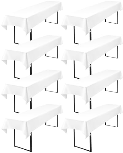 8 Stück Tischdecke Bierzeltgarnitur 100 x 250cm Biertisch Tischdecke wasserdichte Polyester Bierbank Tischdecken für 50 und 70cm Biertische, Rechteckige Tischdecken für Hochzeitsfeiern(Weiß)