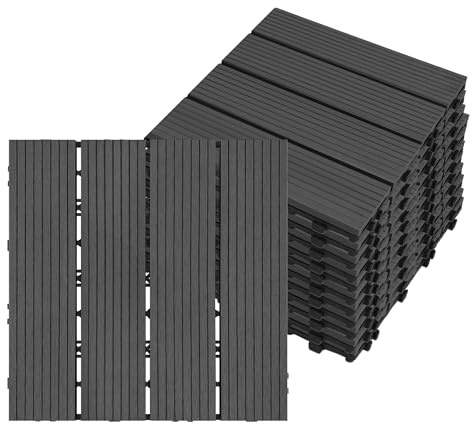 Naizy WPC terrassbrädor, 30 x 30 cm, balkong, golv, terrassplattor, 55 stycken med klicksystem, balkong, golvbeläggning, golvplattor för balkong och trädgård, 5 ㎡ antracit
