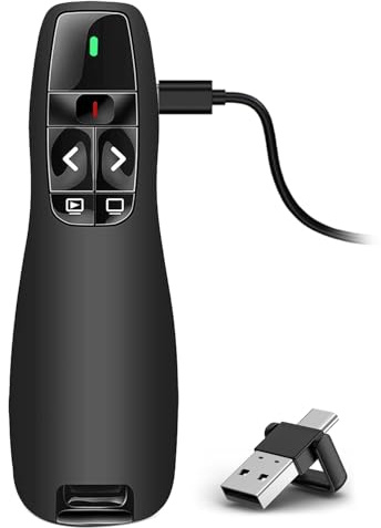 VOVIGGOL USB/Type-C 2 en 1 Ergonomique Telecommande Ordinateur Powerpoint Rechargeable, PPT Presentation Cliqueur Zapette Powerpoint Pointeur Slide Présentateur Sans Fil pour Ordinateur PC Portable