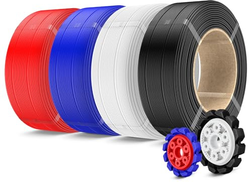SUNLU 500g PLA+2.0 3D Drucker Filament Refill, Hochzähes PLA+ Filament Bundle, No Spulen 3D Filament 1,75mm Für Bambu Lab 3D Druckern, 0,5kg/Rolle, Schwarz+Weiß+Klein Blau+Rot